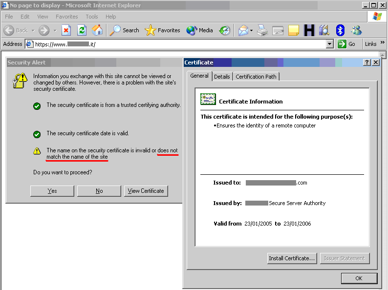 IE SSL Certificate Validity Warning