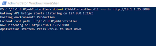 Screenshot of C3 WebController running command