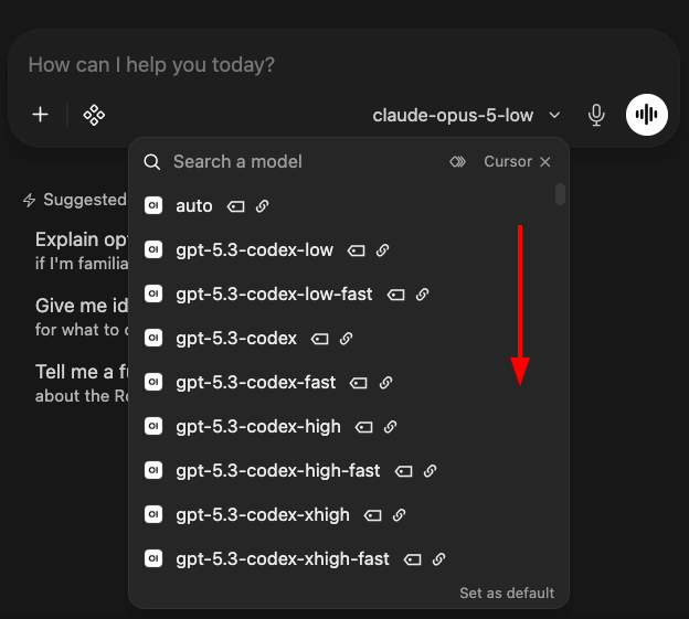 OpenWebUI model picker listing Cursor models via curapi